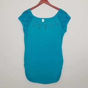 Teal Short sleeved with metal accents